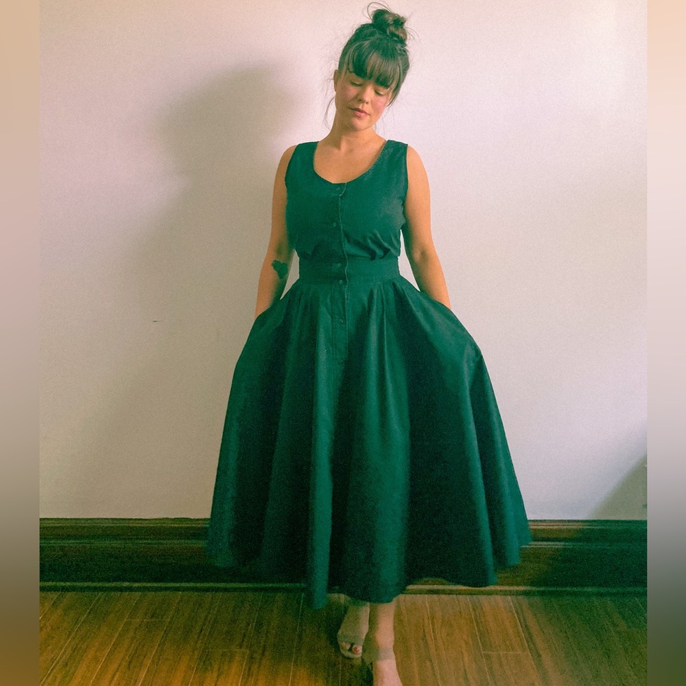 Vintage 1970s Charcoal Cotton Sundress with Pockets